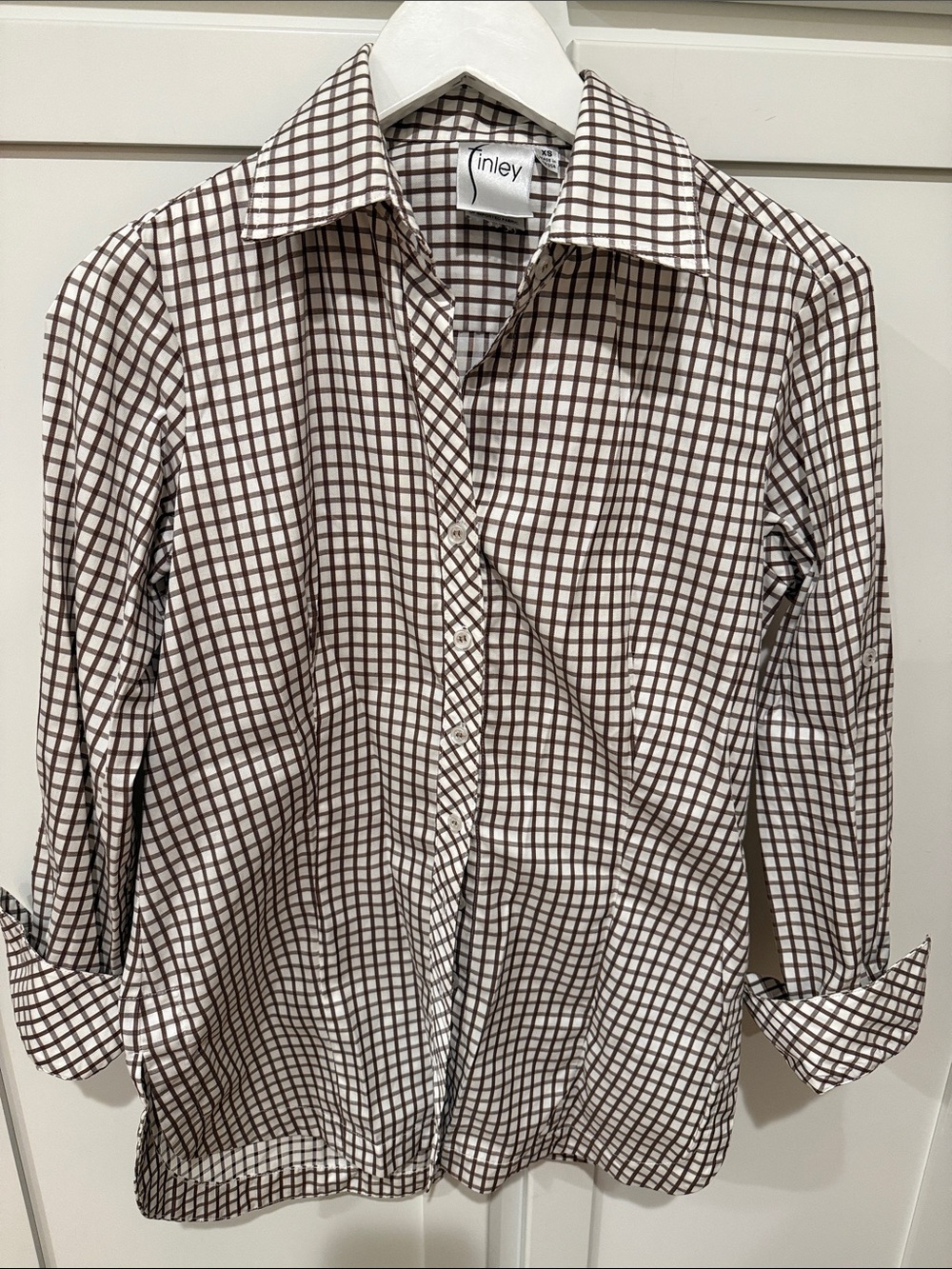 Finley Brown and White Checked Women's Button-Up Blouse